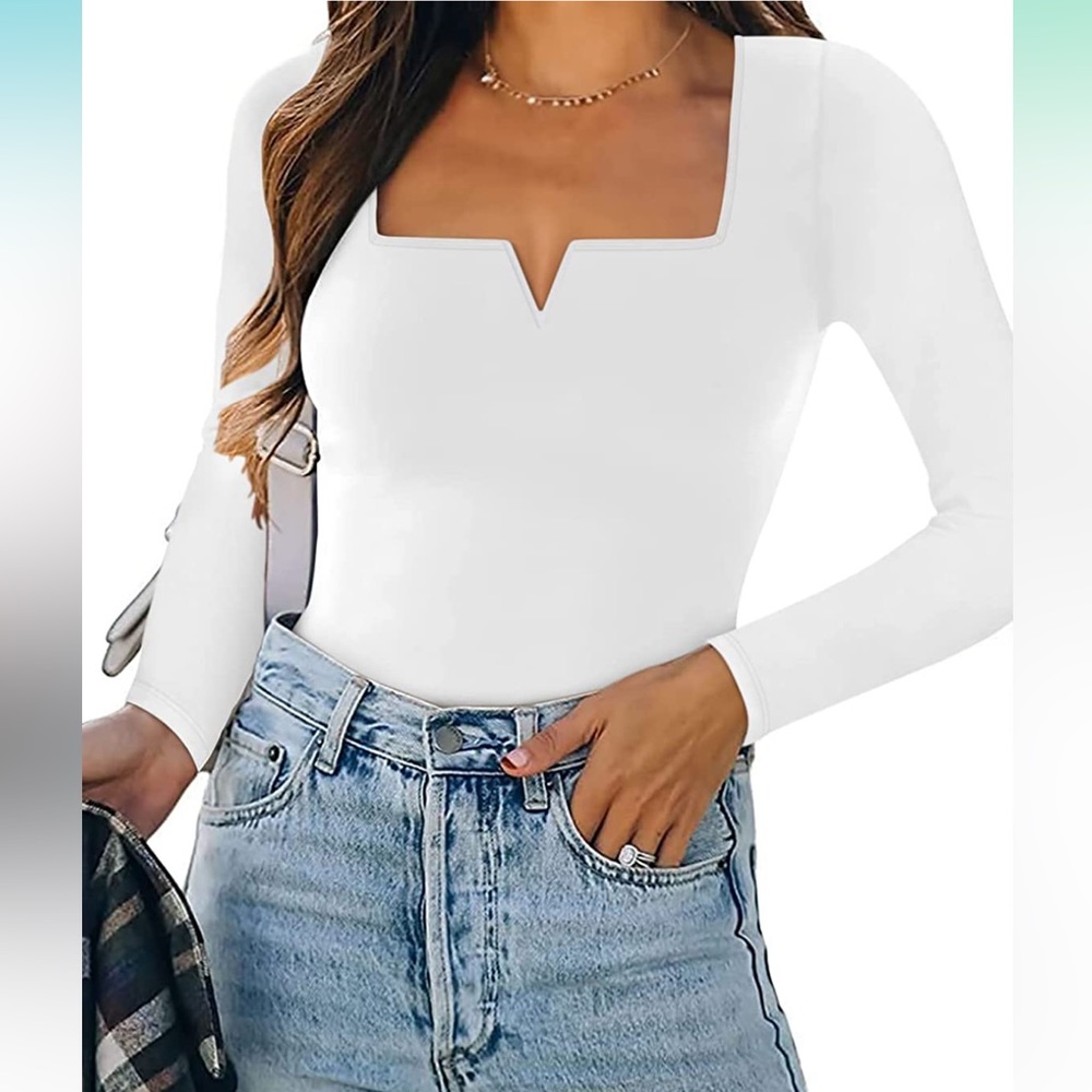 White v-neck bodysuit from Amazon